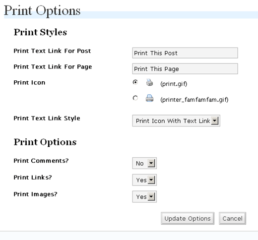 WP-Print Settings