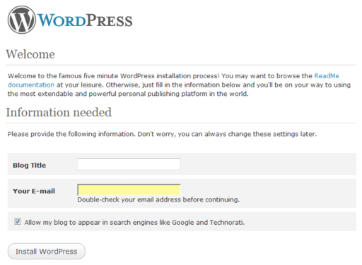WordPress Install Step 2