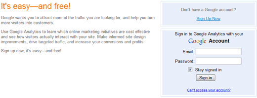 Step 1 for Google Anayltics Signup