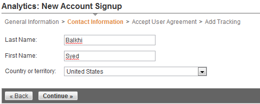 Step 4 for Google Anayltics Signup