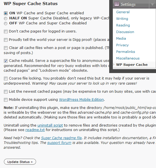 Enable WP Super Cache