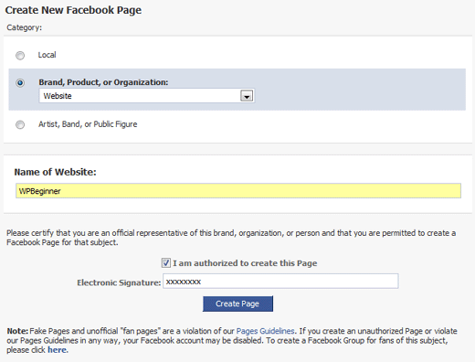 Create a Facebook Page