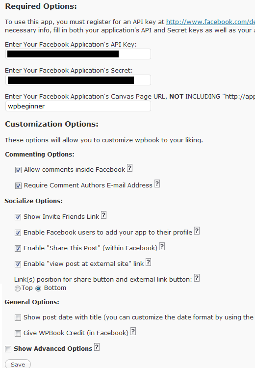 WPBook Settings