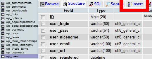 Einen Admin-Benutzer über MySQL hinzufügen