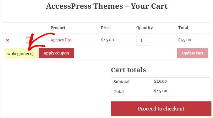 Your cart page