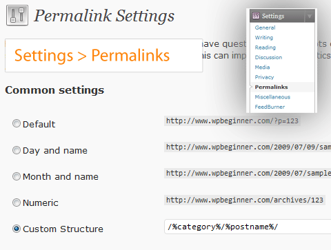 Settings / Permalink Option in WordPress