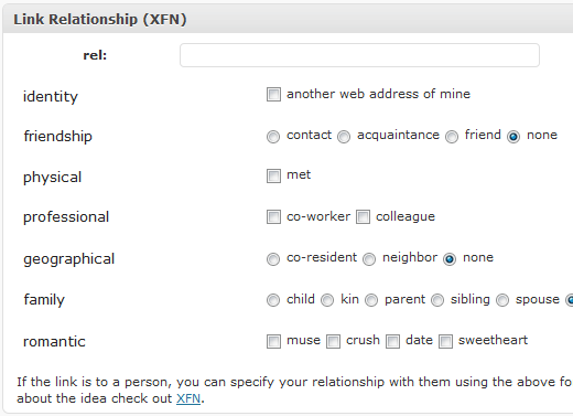 XFN Relationships in WordPress