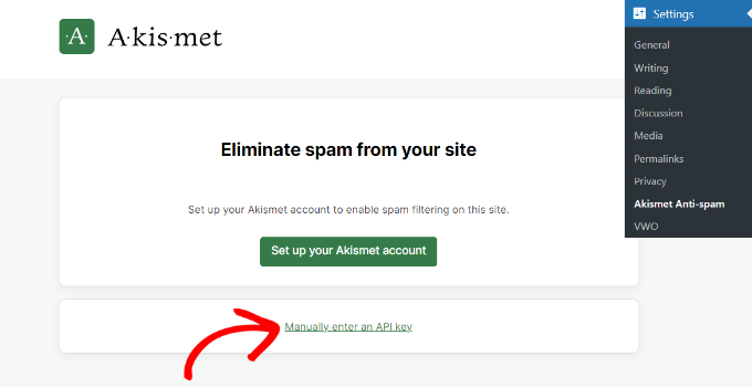 Enter the akismet API key