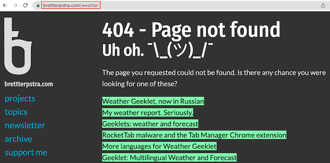 Contoh halaman kesalahan 404 khusus