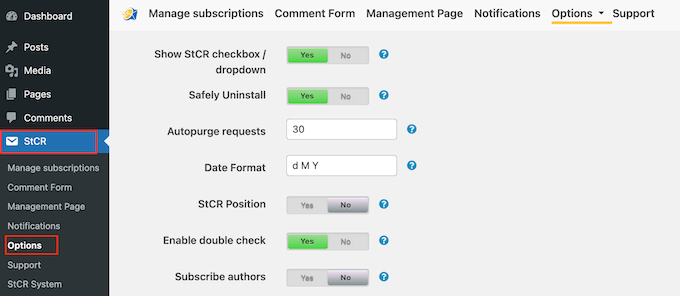 Enable checkbox for comment subscription