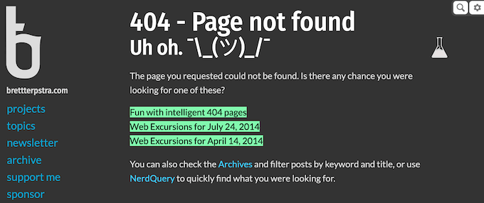 A 404 page with dynamic text