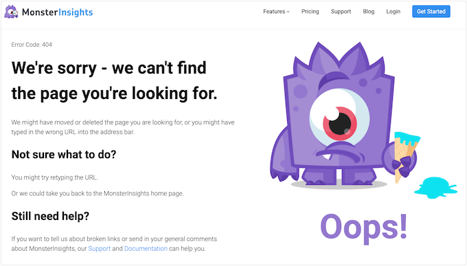 Desain kesalahan kustom 404 MonsterInsights