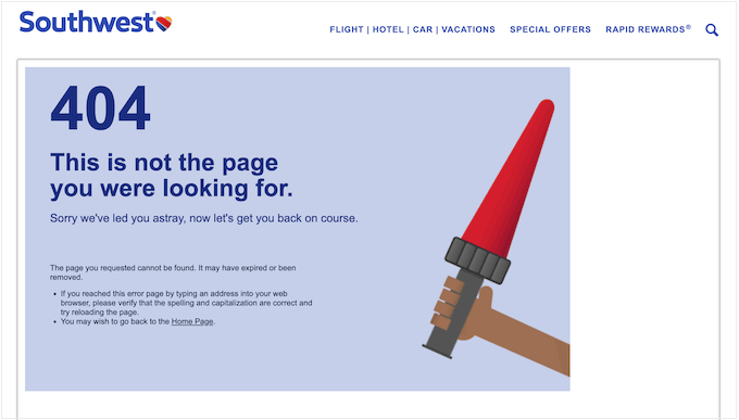 The Southwest error page