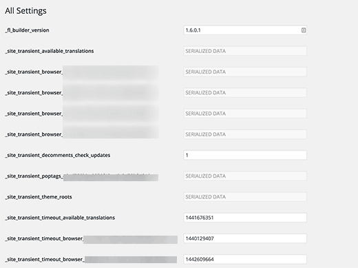 Página de todas as opções na área de administração do WordPress