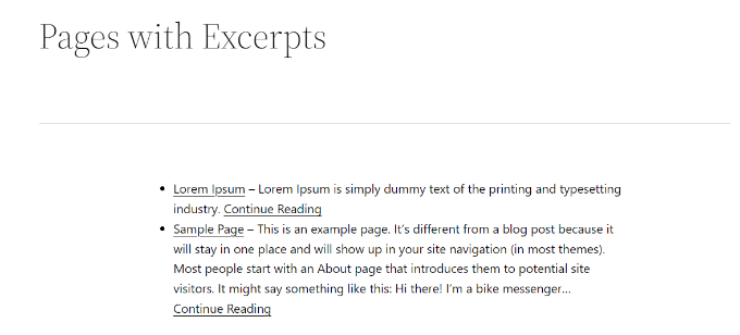 Displaying pages with excerpts