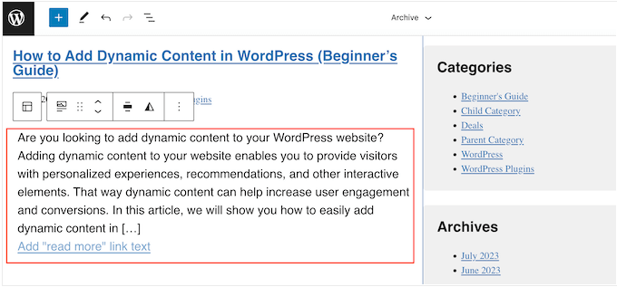 将帖子摘录块添加到基于块的 WordPress 主题