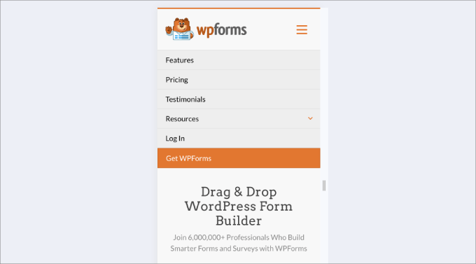 wpforms mobile screen