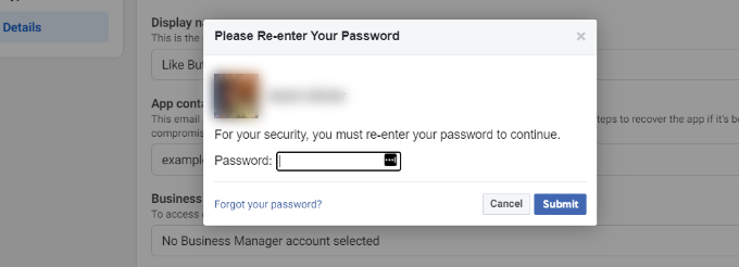 Reenter your Facebook password
