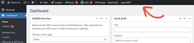WordPress admin toolbar