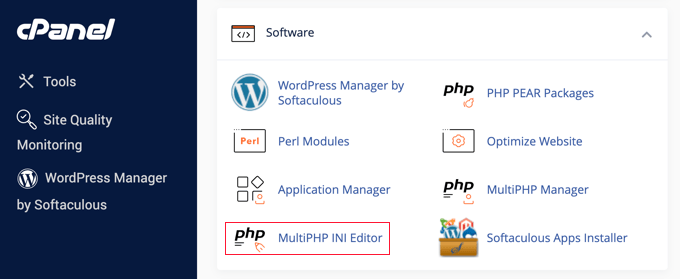 MuliPHP INI Editor in Bluehost's cPanel