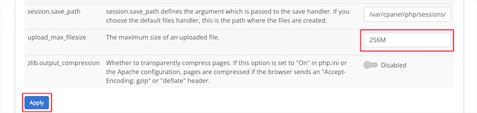 Change max upload filesize in settings