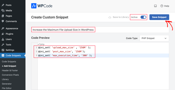 将您的自定义代码片段保存在 WPCode 中