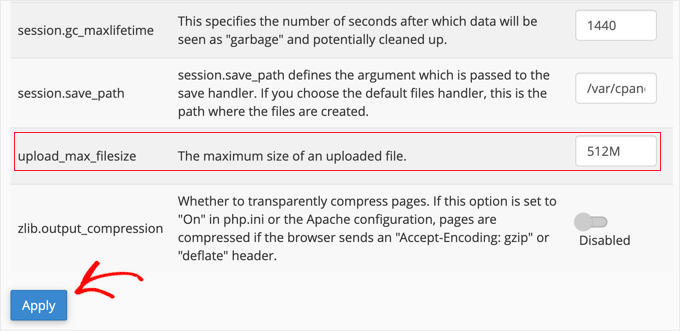 Upload Max Filesize Setting