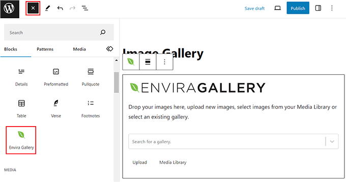 Add the Envira Gallery block