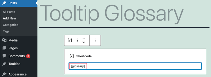 Aggiunta del Glossario Shortcode