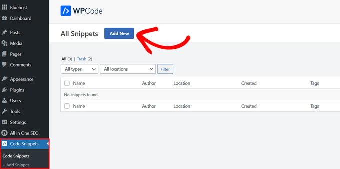 Click 'Add New Snippet' in WPCode