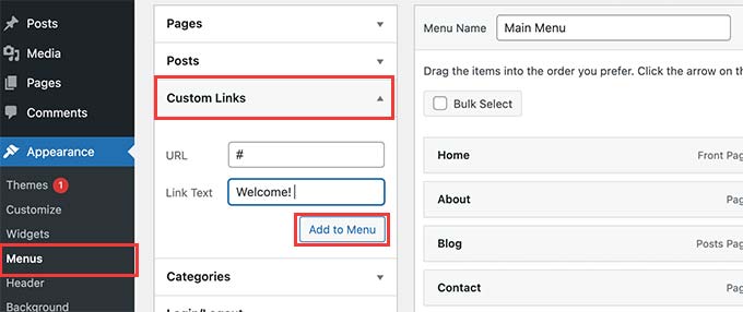 Add custom text with dummy link