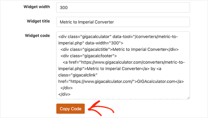 Adding a metric to imperial calculator to your site using code