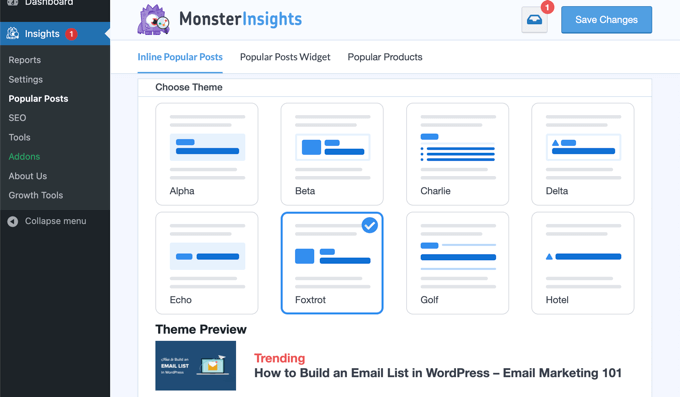 MonsterInsights 热门帖子小工具