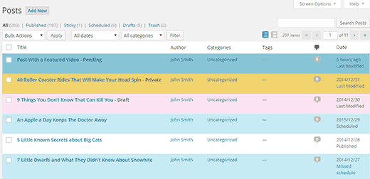 Colored post list in WordPress admin area