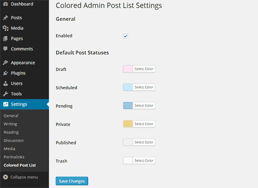 Choosing colors for each post status