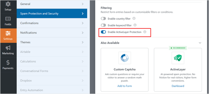 Activați protecția spam ActiveLayer Activați protecția spam ActiveLayer
