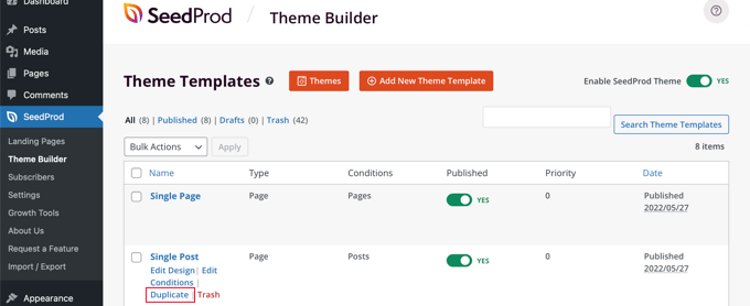 Duplicate the Single Post Template in SeedProd