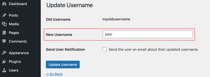 用户名更新程序更新用户名屏幕