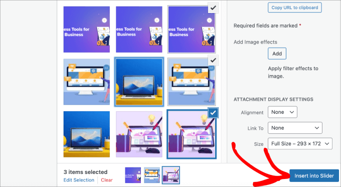 Insert into slider from media library