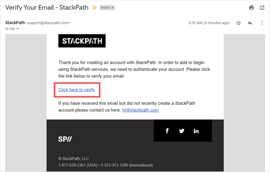 Verify your email address for StackPath