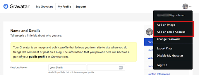 Add an extra image or email address to Gravatar account
