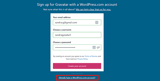 创建新的 WordPress 帐户或使用现有帐户登录