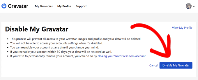 Disable Gravatar account