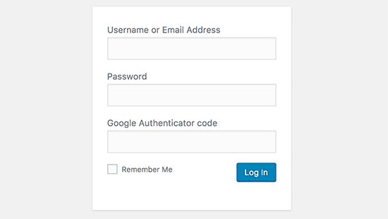 WordPress login screen with Google Authenticator enabled