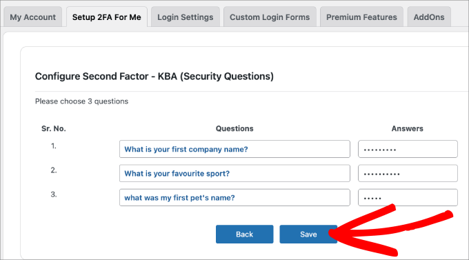 set security questions