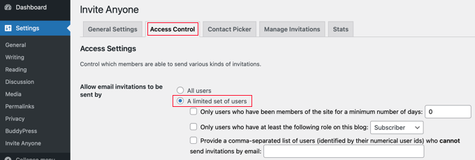 Invite Anyone Plugin Access Control