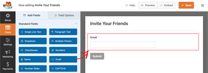 Drag an Email Field Onto the Blank Form