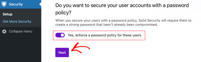 Turn on enforce password policy