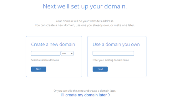 Selecting the domain name you want to use with the Bluehost deal