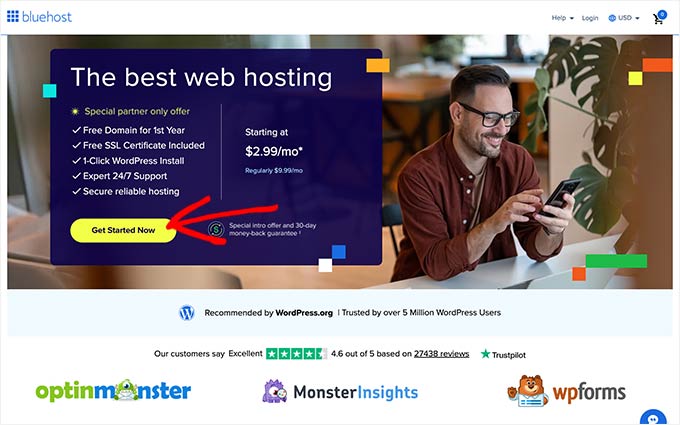 Bluehost WordPress Hosting offer for WPBeginner Users Bluehost partner only offer for WPBeginner readers